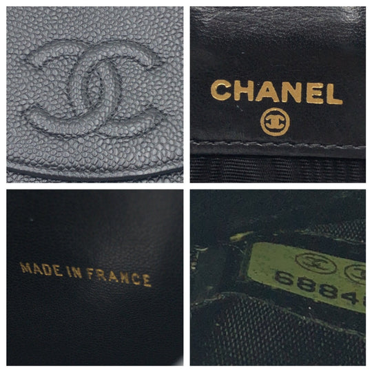 CHANEL Bifold Wallet Caviar skin black Bifold Wallet Compact Wallet COCO Mark Women Used Authentic