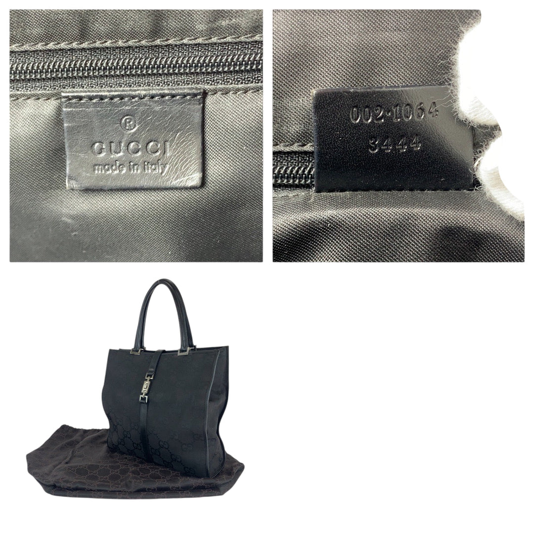 GUCCI Tote Bag 002 1064 GG canvas black Tote Bag handbag Jackie Women Used Authentic