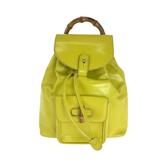 GUCCI Backpack 003 2034 0030 leather Yellow Brown SilverMetal Backpack Backpack Bamboo Women Used Authentic