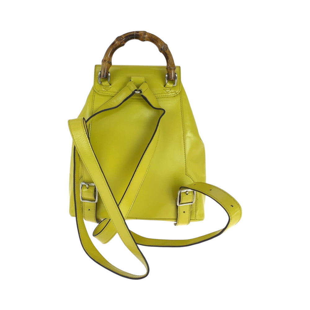 GUCCI Backpack 003 2034 0030 leather Yellow Brown SilverMetal Backpack Backpack Bamboo Women Used Authentic