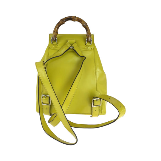 GUCCI Backpack 003 2034 0030 leather Yellow Brown SilverMetal Backpack Backpack Bamboo Women Used Authentic