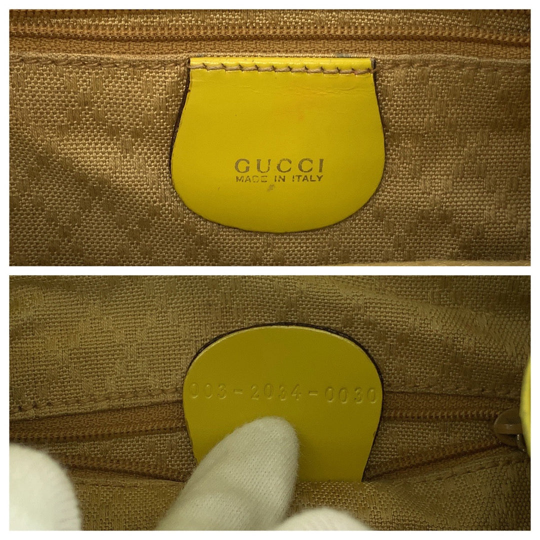 GUCCI Backpack 003 2034 0030 leather Yellow Brown SilverMetal Backpack Backpack Bamboo Women Used Authentic