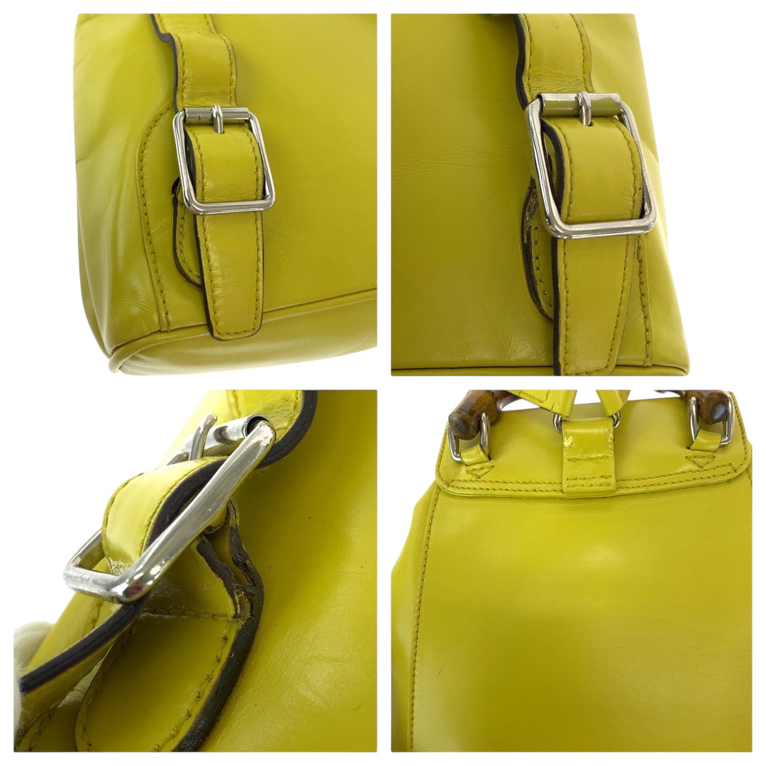 GUCCI Backpack 003 2034 0030 leather Yellow Brown SilverMetal Backpack Backpack Bamboo Women Used Authentic