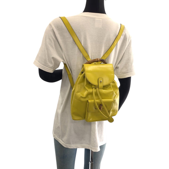 GUCCI Backpack 003 2034 0030 leather Yellow Brown SilverMetal Backpack Backpack Bamboo Women Used Authentic