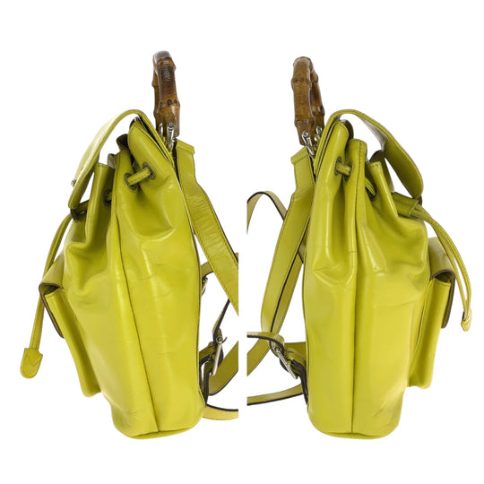 GUCCI Backpack 003 2034 0030 leather Yellow Brown SilverMetal Backpack Backpack Bamboo Women Used Authentic
