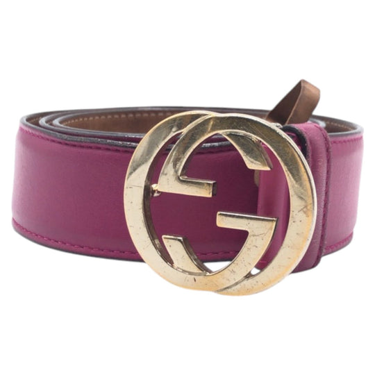 GUCCI belt 370543 AP00G leather Purple gold Interlocking G Women Used Authentic
