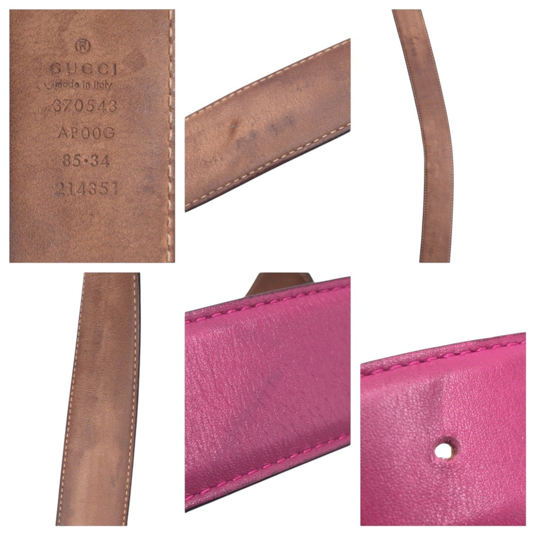 GUCCI belt 370543 AP00G leather Purple gold Interlocking G Women Used Authentic