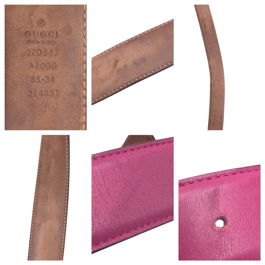 GUCCI belt 370543 AP00G leather Purple gold Interlocking G Women Used Authentic