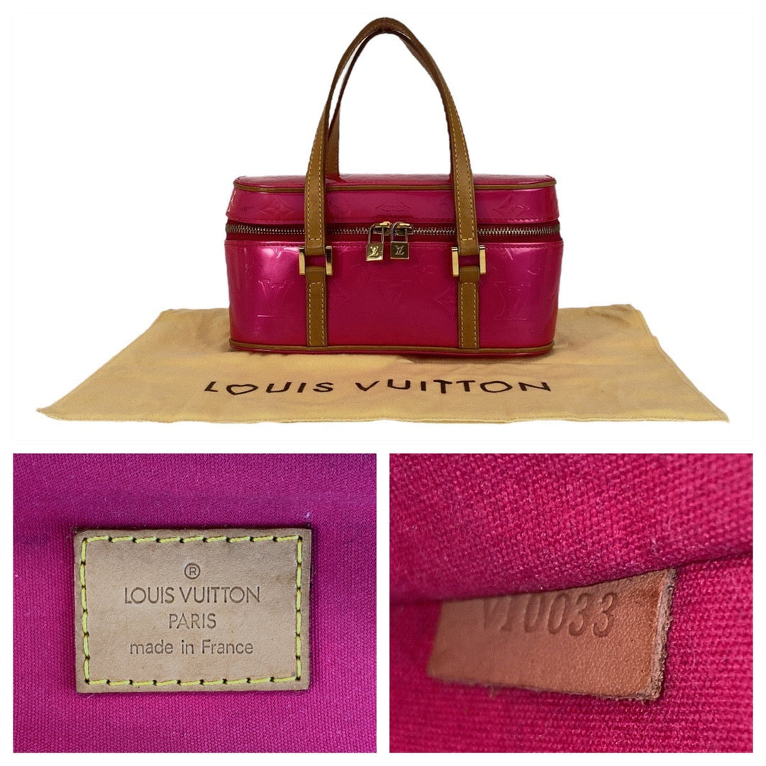 LOUIS VUITTON Handbag M91267 Patent leather Fuchsia Pink Gold Metal Handbag accessory pouch Vernis Sullivan Horizontal GM Women Used Authentic