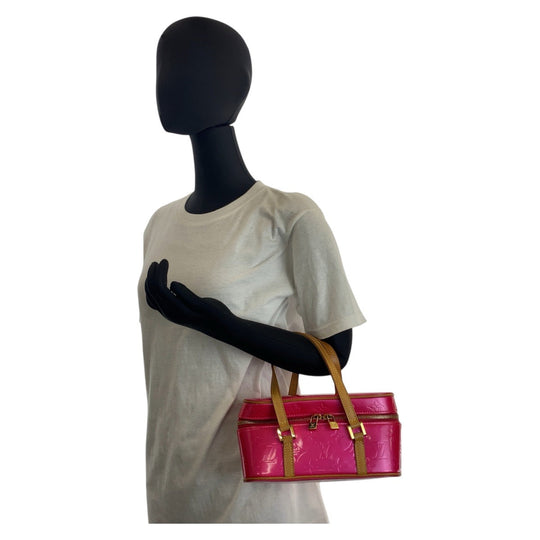 LOUIS VUITTON Handbag M91267 Patent leather Fuchsia Pink Gold Metal Handbag accessory pouch Vernis Sullivan Horizontal GM Women Used Authentic