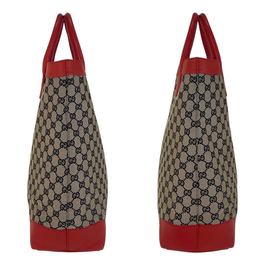 GUCCI Tote Bag 002 1121 GG canvas, leather Beige red Women Used Authentic