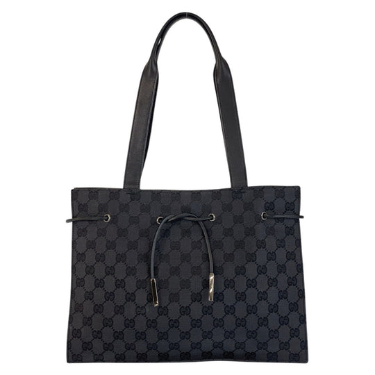 GUCCI Tote Bag 002 1053 GG canvas, leather Black SilverMetal Tote Bag Shoulder Bag Women Used Authentic