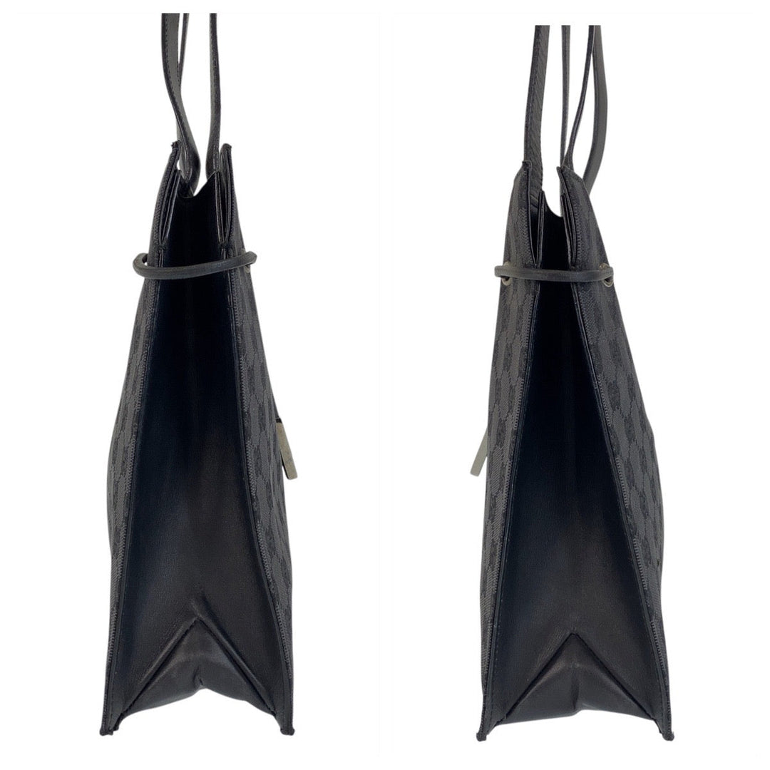 GUCCI Tote Bag 002 1053 GG canvas, leather Black SilverMetal Tote Bag Shoulder Bag Women Used Authentic