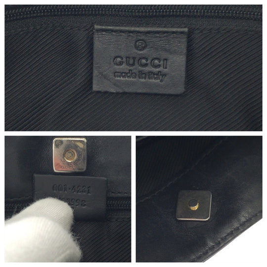 GUCCI Shoulder Bag 001 4231 GG canvas Black Silver Metal Shoulder Bag handbag Women Used Authentic
