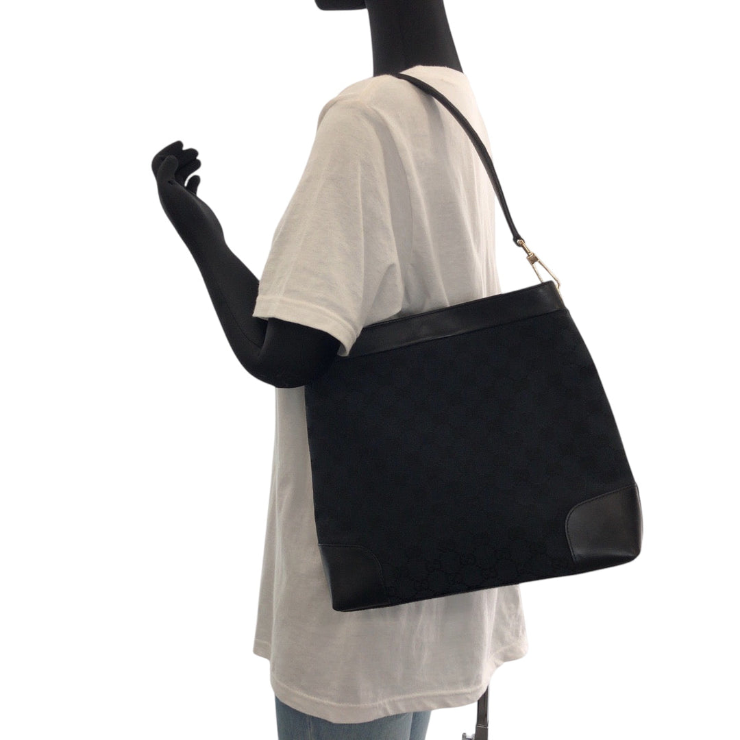 GUCCI Shoulder Bag 001 4231 GG canvas Black Silver Metal Shoulder Bag handbag Women Used Authentic