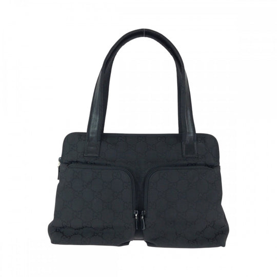 GUCCI Tote Bag 001 3705 Nylon, Leather Black Silver Metal Tote Bag Handbag Shoulder Bag Women Used Authentic