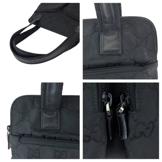 GUCCI Tote Bag 001 3705 Nylon, Leather Black Silver Metal Tote Bag Handbag Shoulder Bag Women Used Authentic