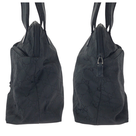 GUCCI Tote Bag 001 3705 Nylon, Leather Black Silver Metal Tote Bag Handbag Shoulder Bag Women Used Authentic