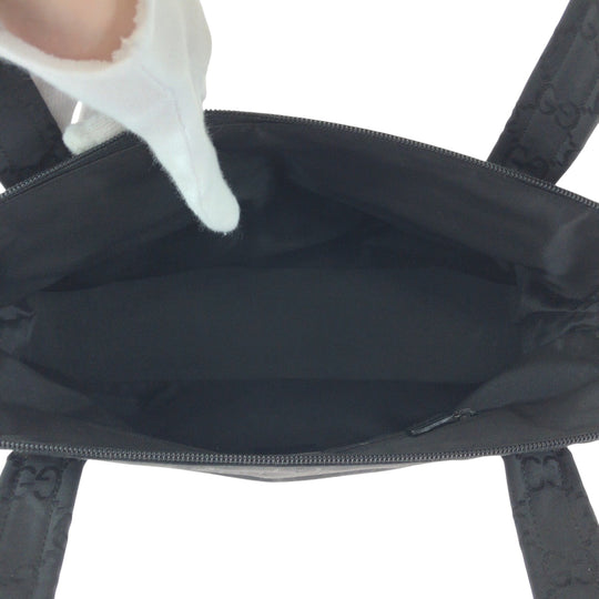 GUCCI Tote Bag 001 3705 Nylon, Leather Black Silver Metal Tote Bag Handbag Shoulder Bag Women Used Authentic