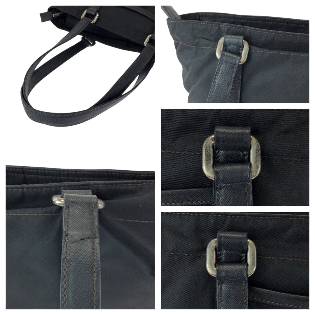 PRADA Tote Bag BR2288 Nylon Black Silver Metal Handbag Tote Bag Test Triangle With logo Women Used Authentic