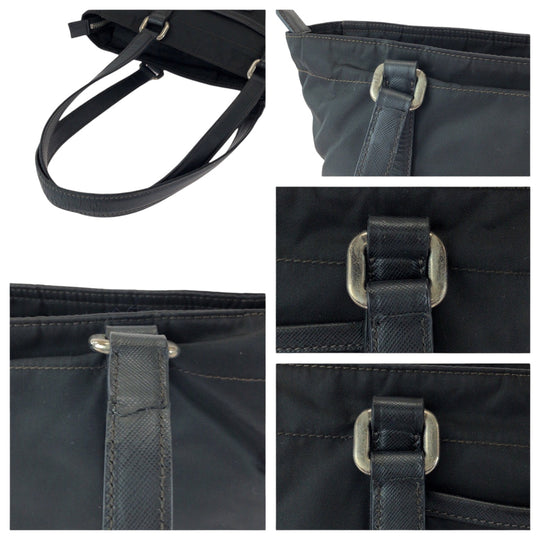 PRADA Tote Bag BR2288 Nylon Black Silver Metal Handbag Tote Bag Test Triangle With logo Women Used Authentic