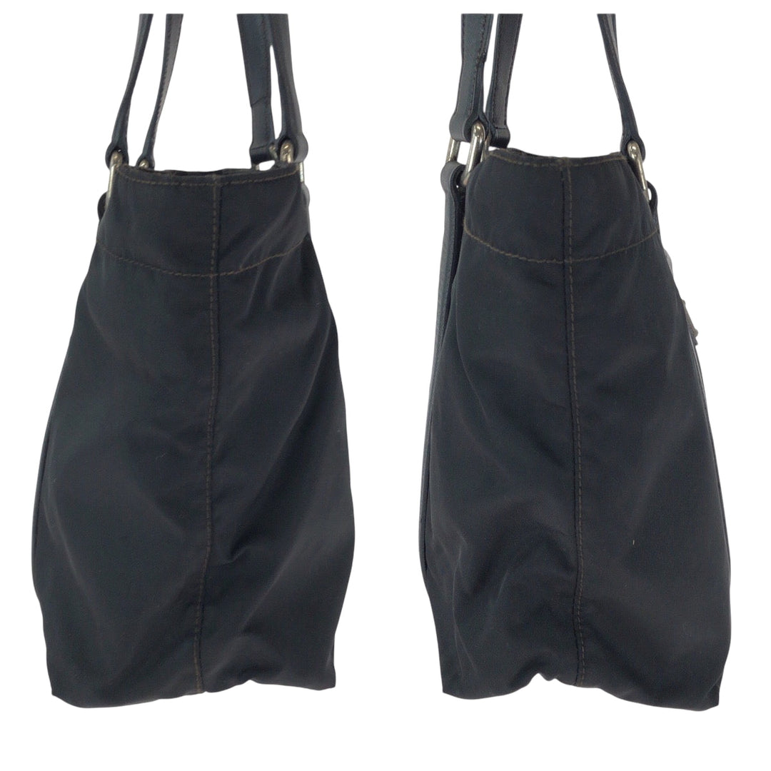 PRADA Tote Bag BR2288 Nylon Black Silver Metal Handbag Tote Bag Test Triangle With logo Women Used Authentic