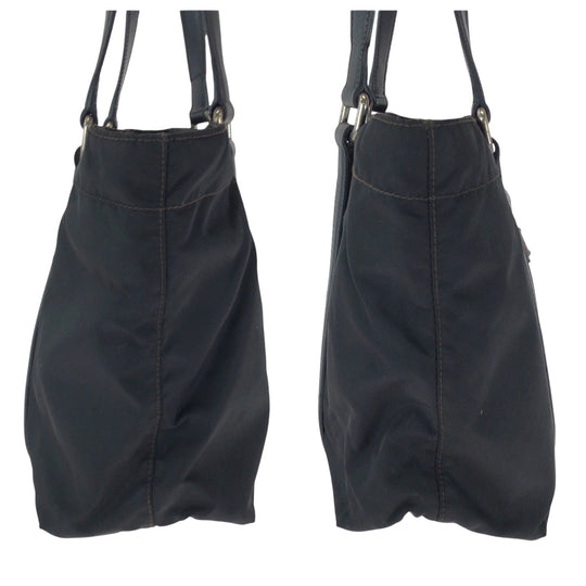 PRADA Tote Bag BR2288 Nylon Black Silver Metal Handbag Tote Bag Test Triangle With logo Women Used Authentic