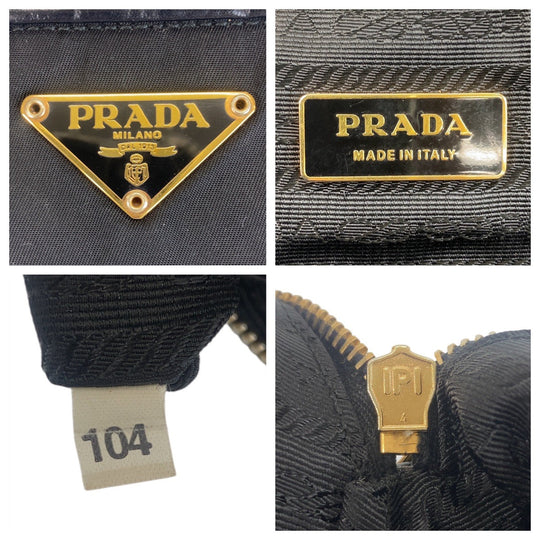 PRADA Handbag Nylon, Leather Black GoldMetal Handbag Shoulder Bag Test Triangle With logo Women Used Authentic