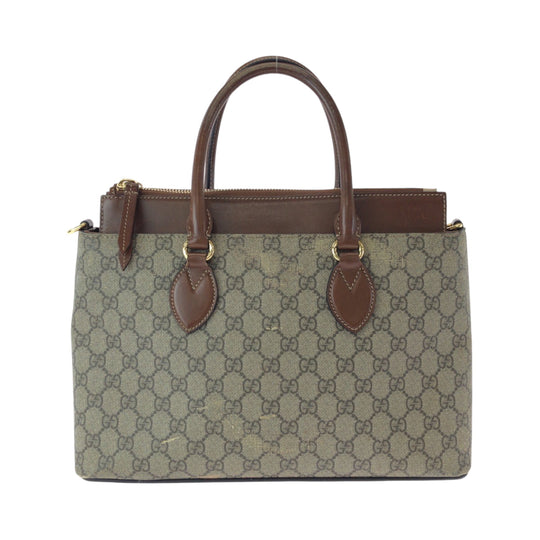 GUCCI Tote Bag 409534 GG Supreme Canvas Brown Gold Metal Tote Bag handbag Women Used Authentic