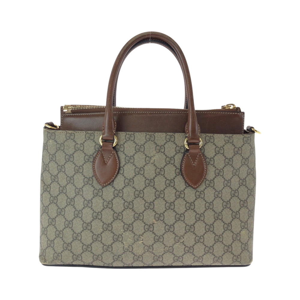 GUCCI Tote Bag 409534 GG Supreme Canvas Brown Gold Metal Tote Bag handbag Women Used Authentic