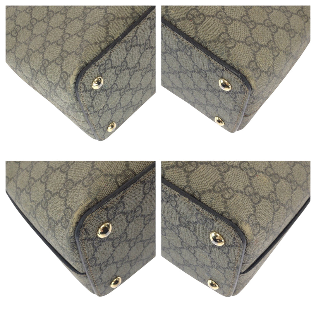 GUCCI Tote Bag 409534 GG Supreme Canvas Brown Gold Metal Tote Bag handbag Women Used Authentic