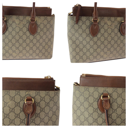 GUCCI Tote Bag 409534 GG Supreme Canvas Brown Gold Metal Tote Bag handbag Women Used Authentic