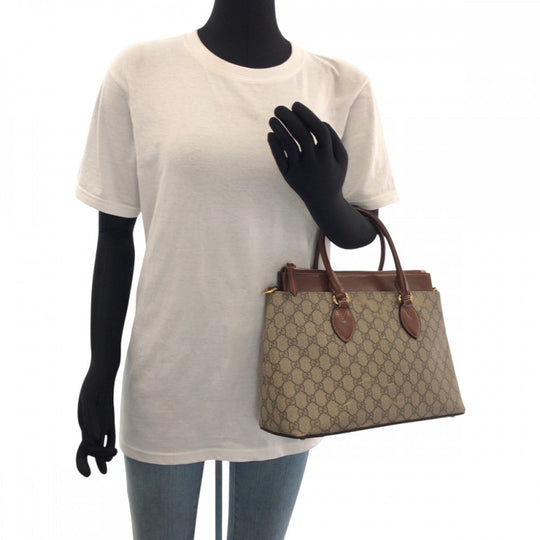 GUCCI Tote Bag 409534 GG Supreme Canvas Brown Gold Metal Tote Bag handbag Women Used Authentic
