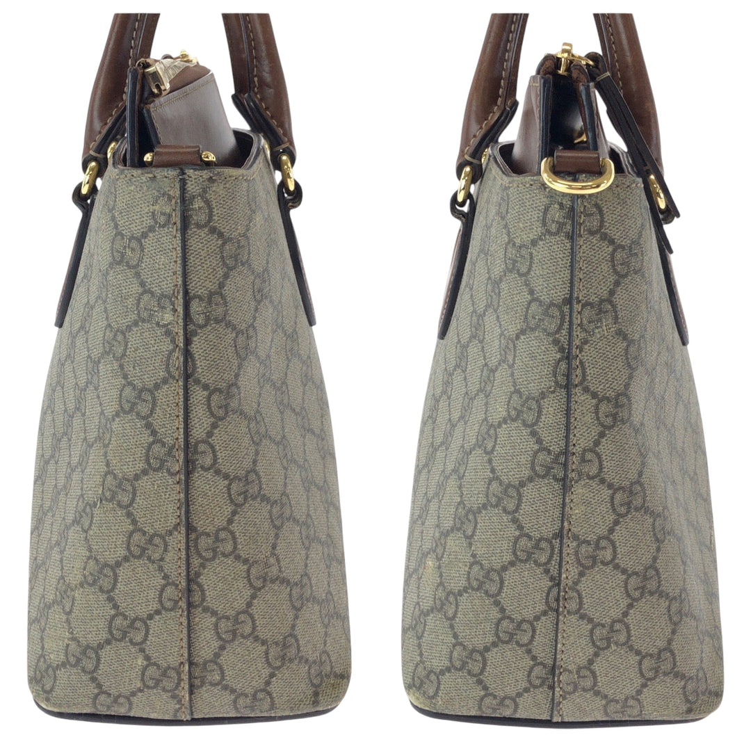 GUCCI Tote Bag 409534 GG Supreme Canvas Brown Gold Metal Tote Bag handbag Women Used Authentic