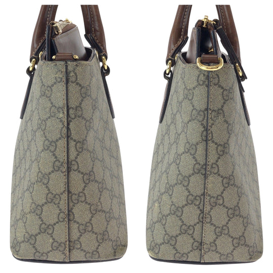 GUCCI Tote Bag 409534 GG Supreme Canvas Brown Gold Metal Tote Bag handbag Women Used Authentic