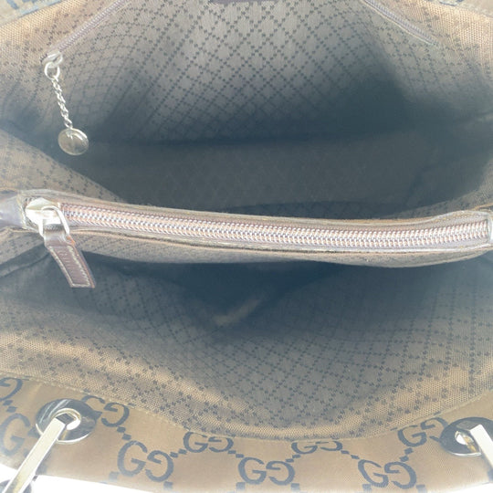GUCCI Tote Bag 002 1010 GG canvas Brown Black SilverMetal Tote Bag handbag Bamboo Women Used Authentic