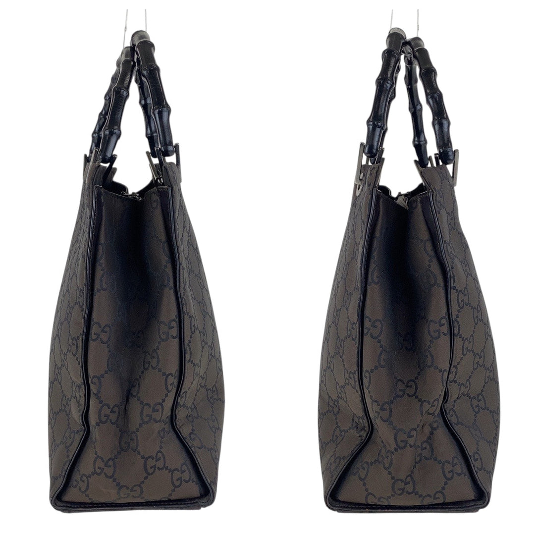 GUCCI Tote Bag 002 1010 GG canvas Brown Black SilverMetal Tote Bag handbag Bamboo Women Used Authentic