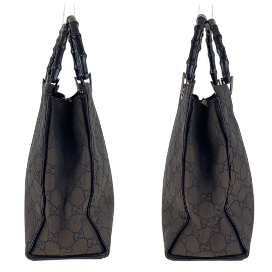 GUCCI Tote Bag 002 1010 GG canvas Brown Black SilverMetal Tote Bag handbag Bamboo Women Used Authentic