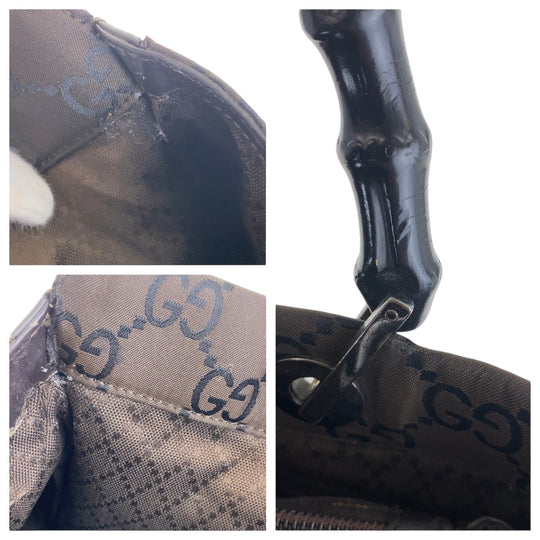 GUCCI Tote Bag 002 1010 GG canvas Brown Black SilverMetal Tote Bag handbag Bamboo Women Used Authentic