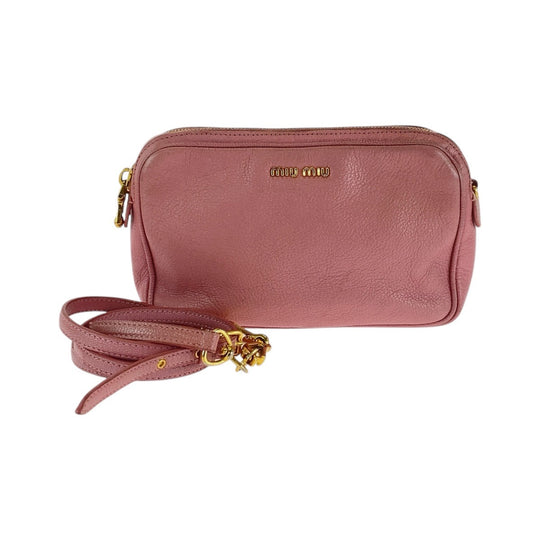 MIUMIU Shoulder Bag leather Pink Black Gold Metal Shoulder Bag Clutch Bag Madras Women Used Authentic