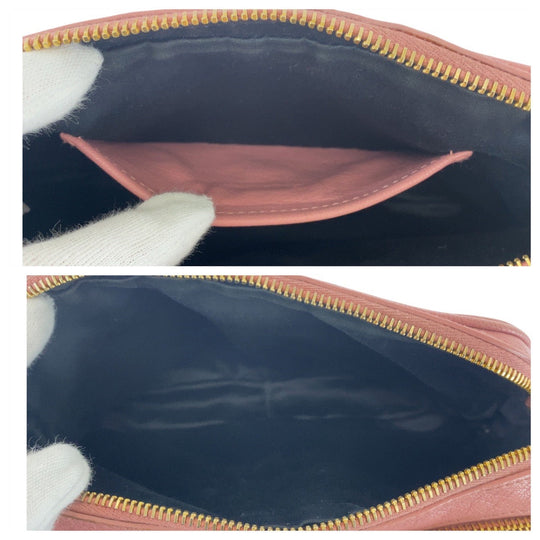 MIUMIU Shoulder Bag leather Pink Black Gold Metal Shoulder Bag Clutch Bag Madras Women Used Authentic