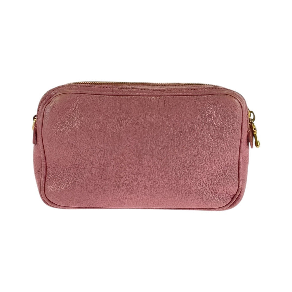 MIUMIU Shoulder Bag leather Pink Black Gold Metal Shoulder Bag Clutch Bag Madras Women Used Authentic