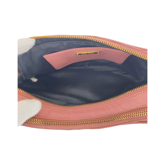 MIUMIU Shoulder Bag leather Pink Black Gold Metal Shoulder Bag Clutch Bag Madras Women Used Authentic