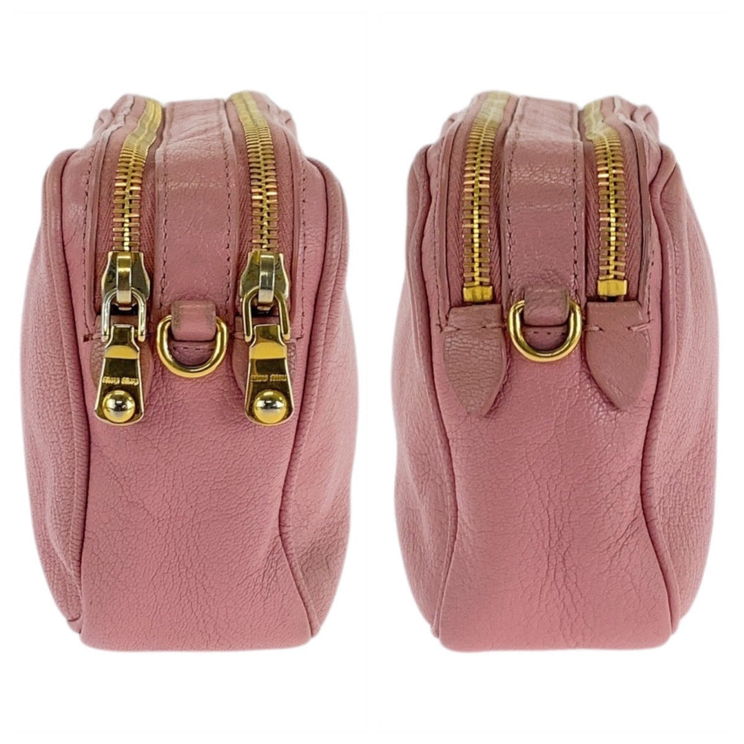 MIUMIU Shoulder Bag leather Pink Black Gold Metal Shoulder Bag Clutch Bag Madras Women Used Authentic