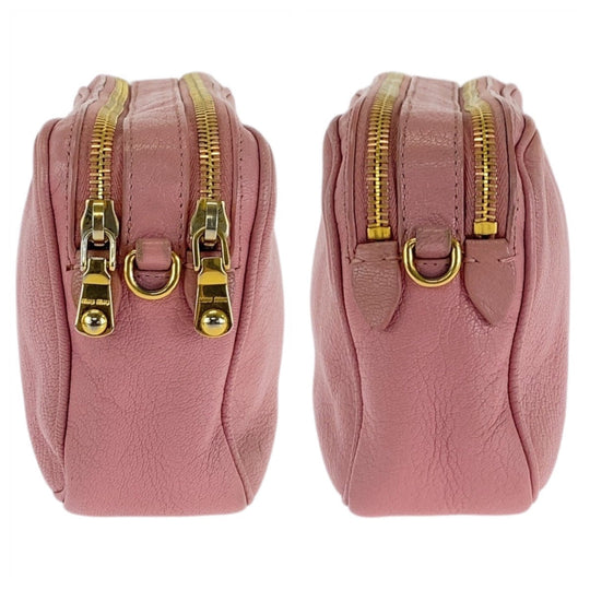 MIUMIU Shoulder Bag leather Pink Black Gold Metal Shoulder Bag Clutch Bag Madras Women Used Authentic
