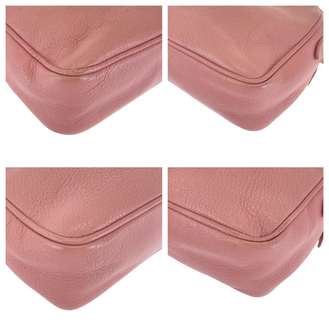 MIUMIU Shoulder Bag leather Pink Black Gold Metal Shoulder Bag Clutch Bag Madras Women Used Authentic