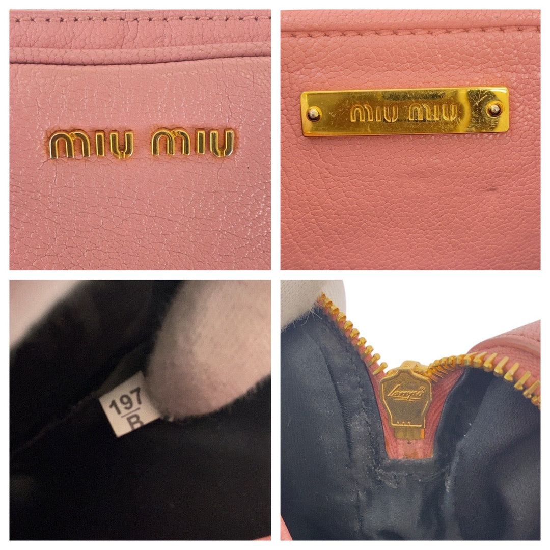 MIUMIU Shoulder Bag leather Pink Black Gold Metal Shoulder Bag Clutch Bag Madras Women Used Authentic