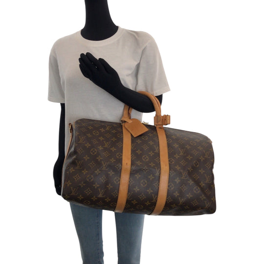 LOUIS VUITTON Shoulder Bag M41428 PVC Brown Gold Metal Shoulder Bag Boston Duffel bag 2way Monogram Keepall 45 bandouliere Women Used Authentic