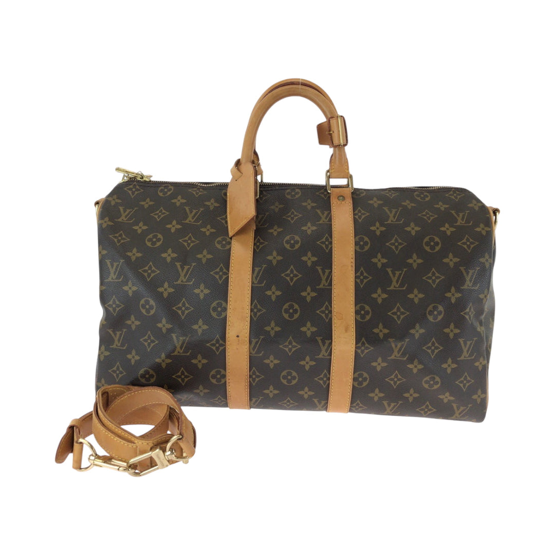 LOUIS VUITTON Shoulder Bag M41428 PVC Brown Gold Metal Shoulder Bag Boston Duffel bag 2way Monogram Keepall 45 bandouliere Women Used Authentic