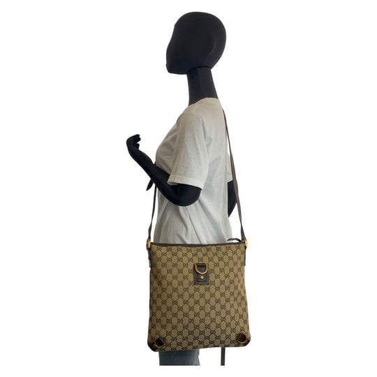 GUCCI Shoulder Bag 131326 GG canvas, leather Beige Brown Gold Metal Shoulder Bag Messenger bag Abbey Women Used Authentic